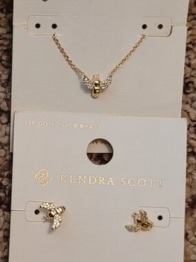 Kendra Scott Gold Bee Necklace and Bee Stud Earrings Set